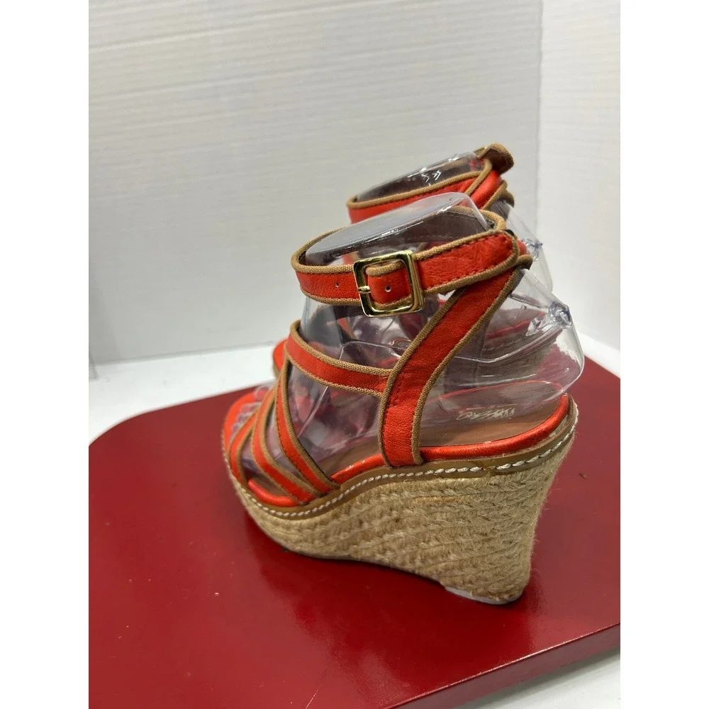 Mossimo Strappy Wedge Sandals 6.5 Orange Espadrille Platform Boho Summer Beachy